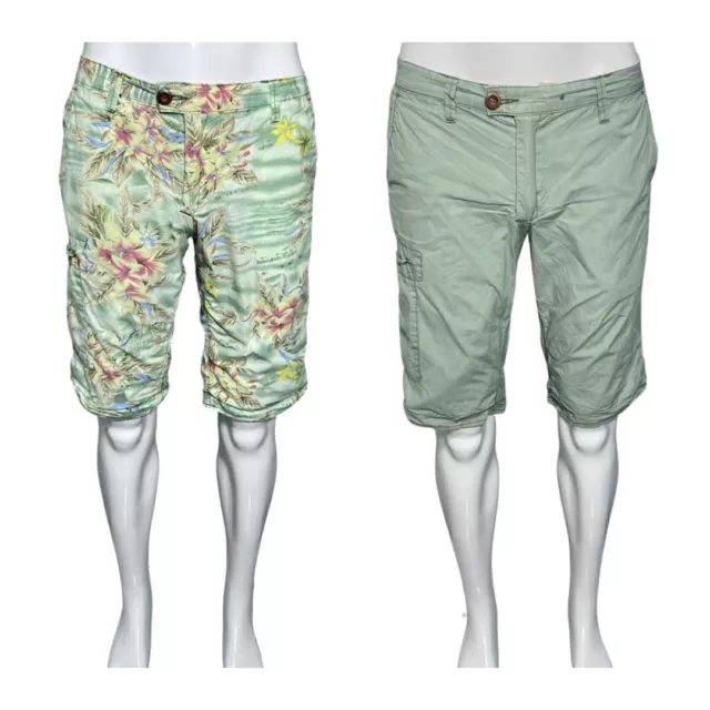 JET LAG Men Reversible Floral Green Mid Rise Casual Cargo Shorts 32