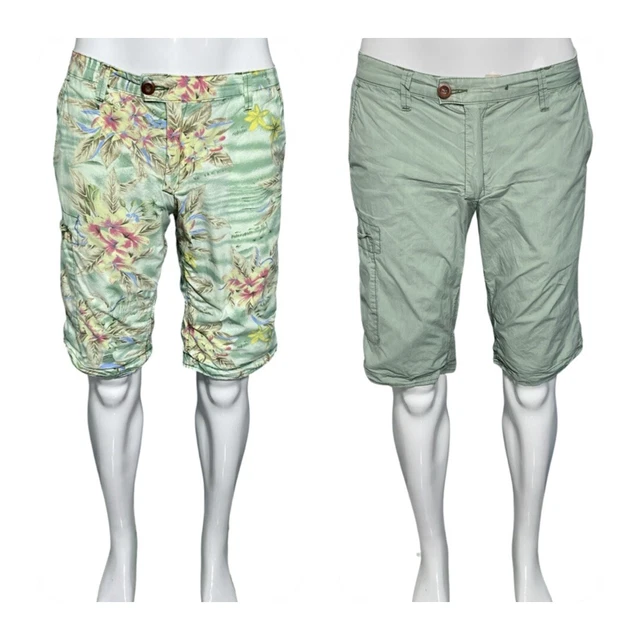 JET LAG Men Reversible Floral Green Mid Rise Casual Cargo Shorts 32