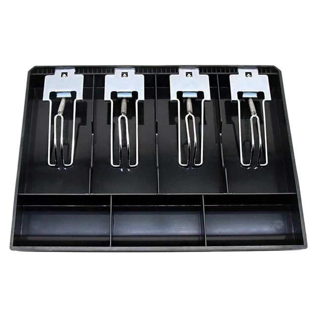 Cash Register Insert Tray with Metal Clip 4 Grid for School Cafeterias Shops