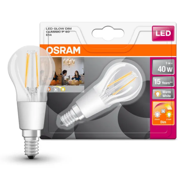 Osram LED Filament Tropfen 5W = 40W E14 klar GlowDim warm 2200K-2700K DIMMBAR