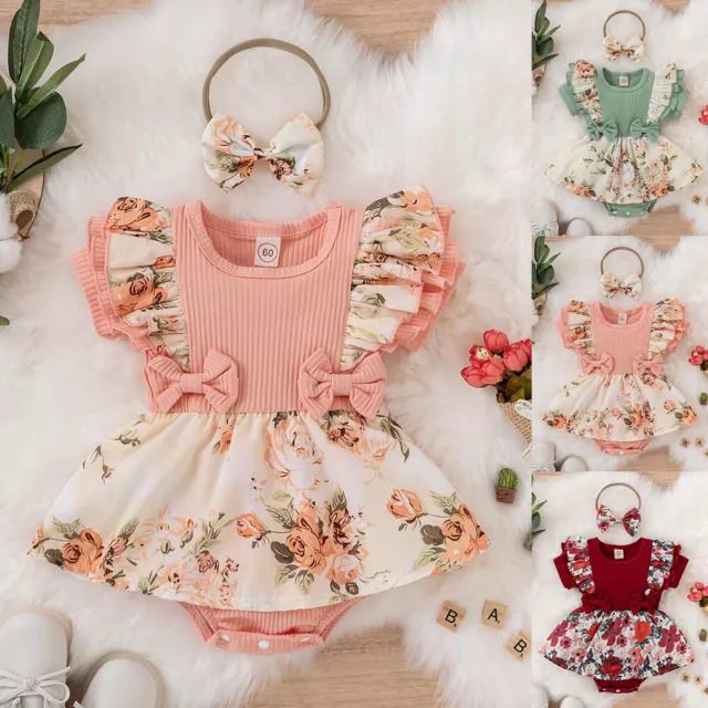 Newborn Baby Girl Clothes Infant Romper Floral Jumpsuit Dress Outfit Playsuit UK