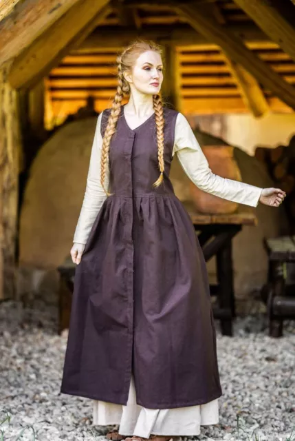 Mittelalter Larp Bauernkleid Arlette Überkleid braun grün geknöpft ärmellos