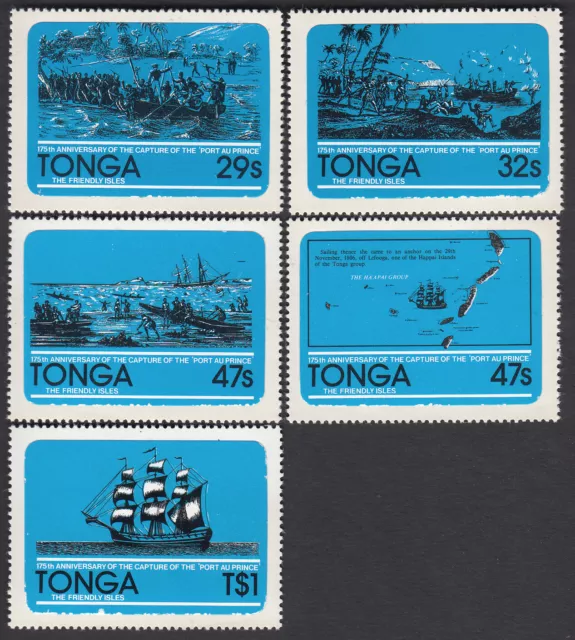 TONGA 175o ANIVERSARIO DE CAPTURA DE PUERTO PRÍNCIPE 5V FINAS ESTAMPILLAS COMO NUEVAS