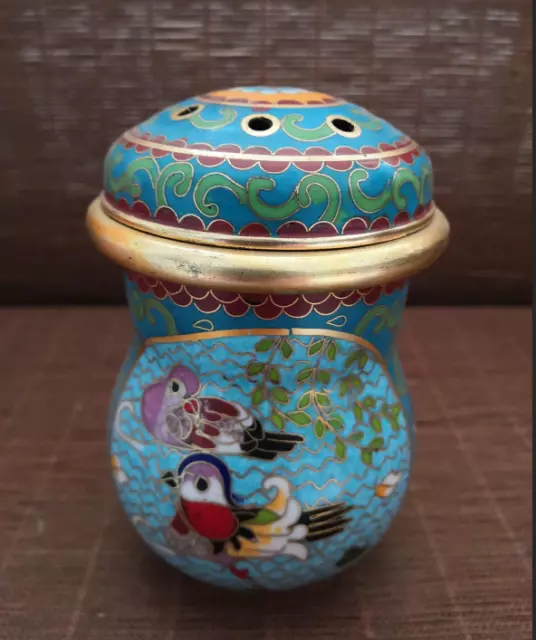 Chinese Copper Cloisonne Enamel Handmade painting Mandarin duck Exquisite Pot 3