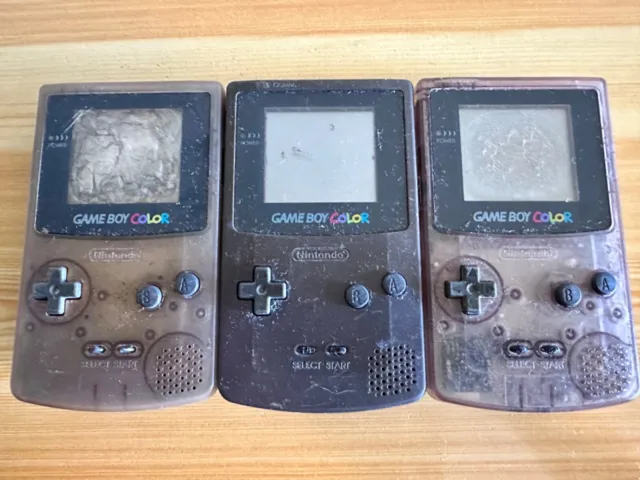 LOT OF 3 Nintendo Gameboy Color Clear Atomic Purple Handheld - Parts or Repair