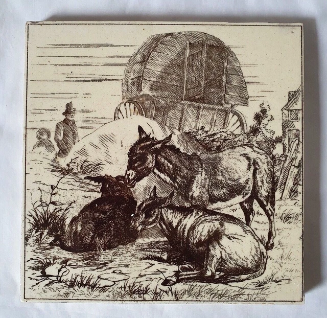 William Wise  Minton Pastoral Design 6 Inch Tile, Circa 19Th Century (E) Donkeys