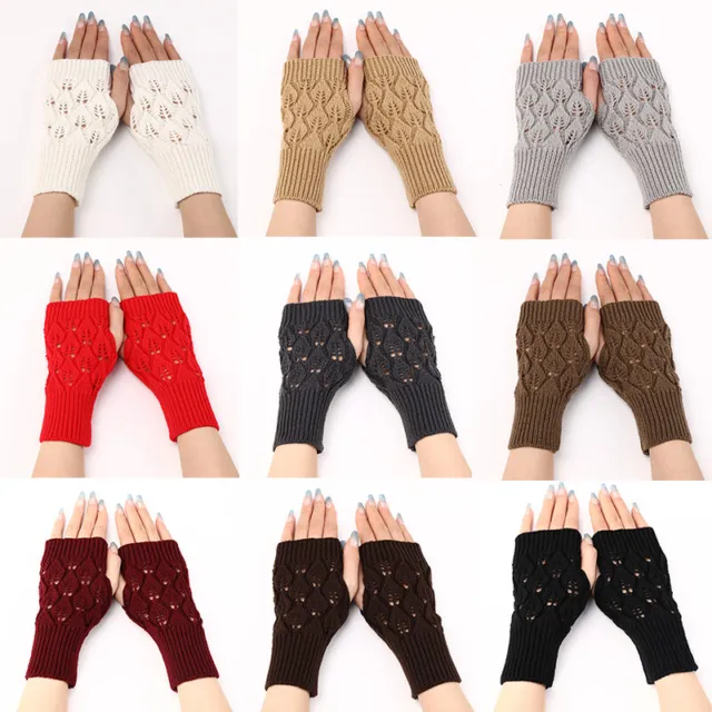 Womens Ladies Fingerless Arm Warm Winter Knitted Gloves Hand Long Warmer Mitten