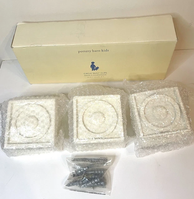 Pottery Barn Kids Quilt Clips Square w Circle White Cream Farmhouse Set Of 3 NEW