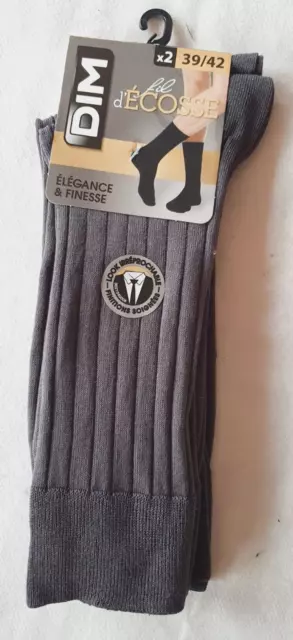2 paires de chaussettes grises neuves 39/42 en fil d'Ecosse Dim