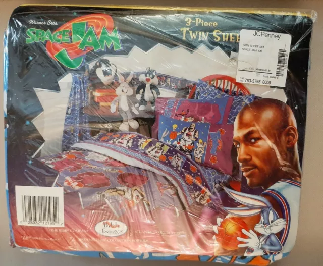 New Sealed Vintage 1996 Looney Tunes Space Jam Michael Jordan Twin Sheet Set