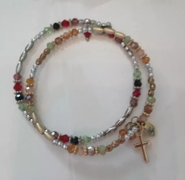 Christian Gifts Women/Cross Beads Stretch Bracelet Catholic Religious 2pc Set