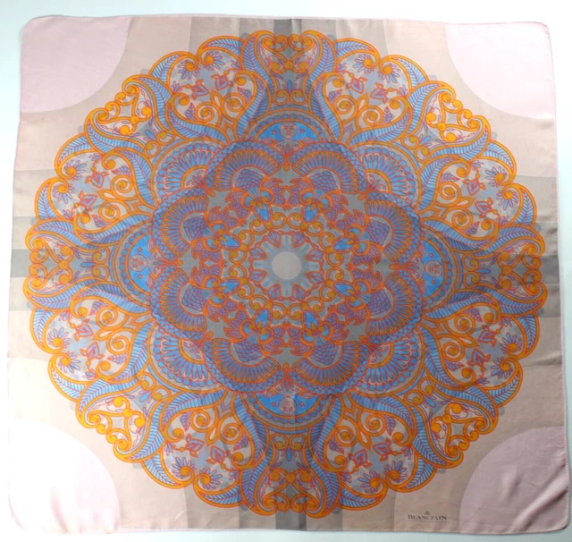 Foulard Vintage 100% Soie – Carré Multicolore – Fait Main Italie – Motifs Géométriques
