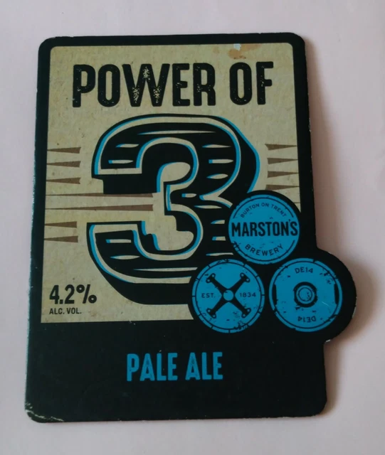 Marstons Brewery Power Of 3 Pale Ale Beer Pump Handle Clip Badge 4.2% Abv Burton
