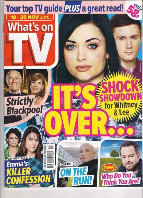 Whats on TV 19 November 2016 Eastenders Whitney (Shona McGarty) / Lee