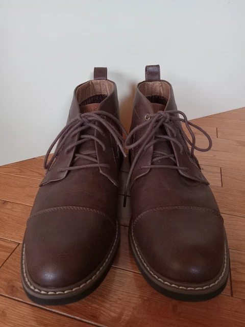 THE MENS STORE Mens Brown Traction Sole Cushioned Cap Toe Block Heel Lace-Up Leather Boots Shoes main image 1