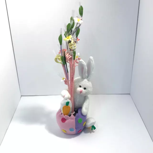 Easter Egg Fiber Optic Floral Tree with White Plush Cottontail Bunny and Carrot