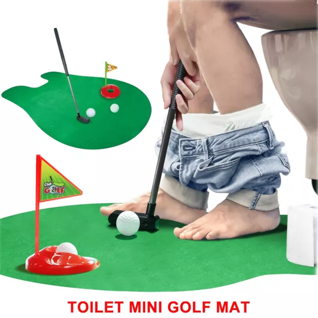 Gift Xmas Unusual Joke Prank Game With Putter Toilet Mini Golf Mat Novelty Toy