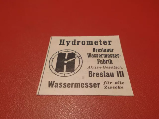 Breslauer Wassermesser - Fabrik AG Breslau Hydrometer.. :Werbeanzeige 1929