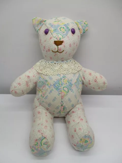 Antique/Vintage patchwork Teddy Bear Made Out Of Old Hand Stitched Quilt  16"