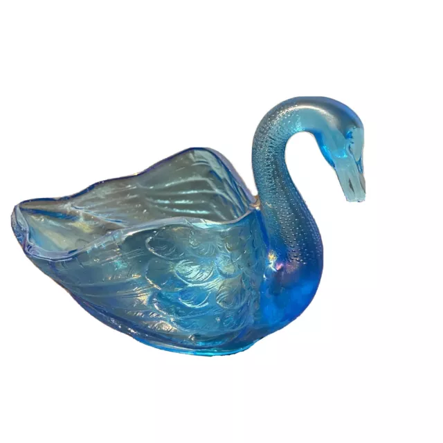 Imperial Blue Glass Swan Open Bowl Candy Nut Trinket Dish Small