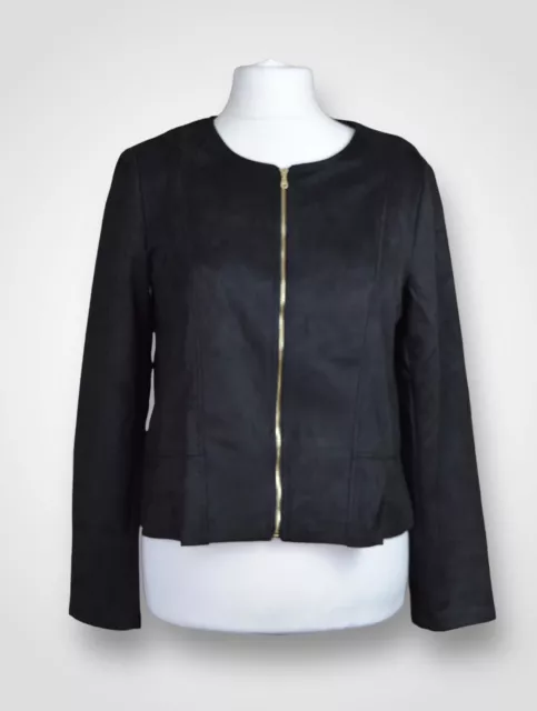Kim & Co giacca elasticizzata in pelle scamosciata nera taglia XL NUOVA CON ETICHETTE NUOVA