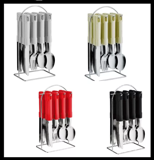 New 24Pc Cutlery Dinner Set Stainless Steel Metal Stand Rack Forks Tea Spoons