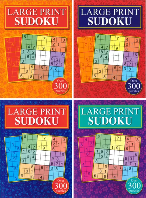 Set Von 4 Erwachsene Sudoku 300 Puzzle für Buch Großdruck Gehirn Reise Zahlen