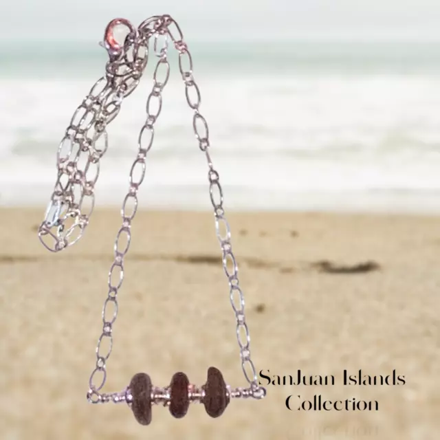 Genuine Brown Seaglass Necklace Beach Gift Artisan 925 Silver Handcrafted Casual