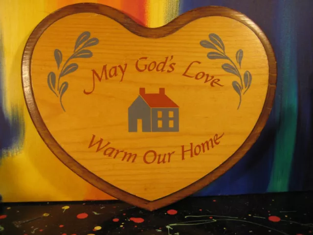 "May God's Love Warm Our Home" Wooden Stenciled Christian Insp Heart Wall Plaque