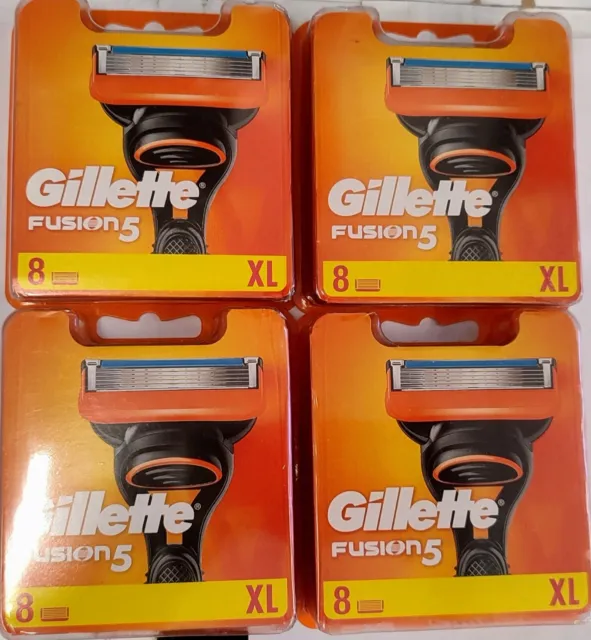 Paquete de 5 - 8 cartuchos protectores Gillette Fusion totalmente nuevos genuinos 32 cuchillas precio de venta sugerido por el fabricante 80