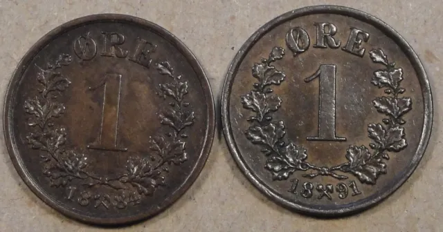Norway 1 Ore 1884 + 91 Better Circulated Grade Coins