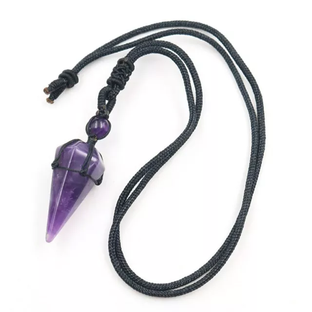 Cone Point Adjustable Amethyst Necklace Reiki Chakra Pendant Healing Pendulum
