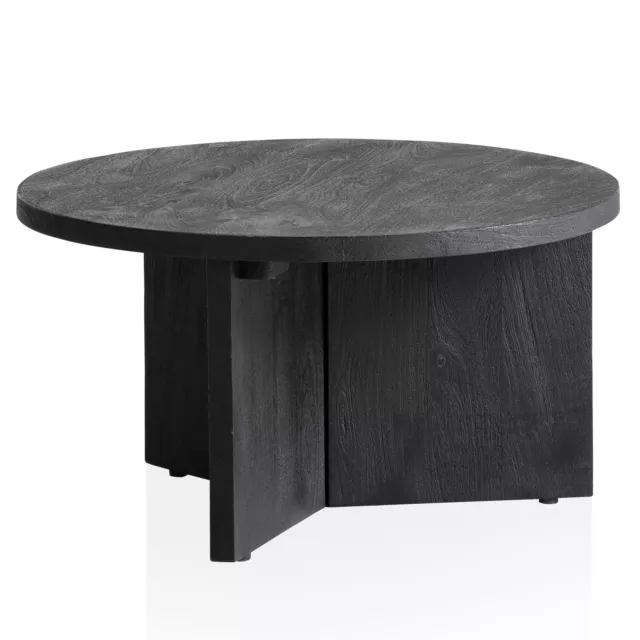 FineBuy Mesa de Centro 60 cm Madera Maciza Negra Mesita Café Redonda Moderna