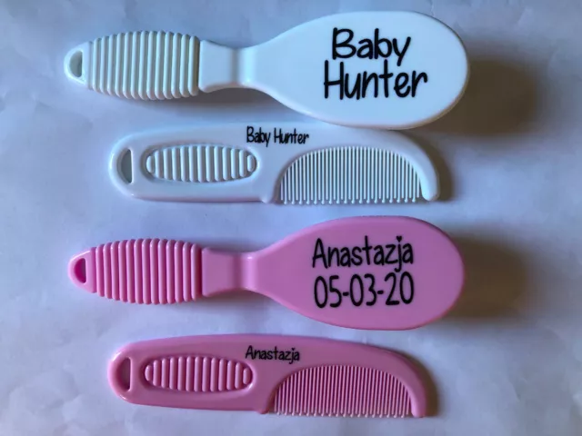 Personalised New Baby Hair Brush & Comb Set Newborn Mum Shower Gift Pink White