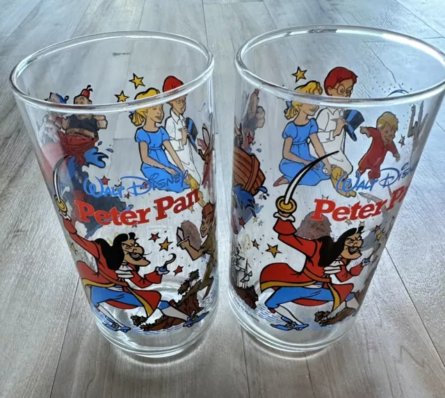 VINTAGE 1980S DISNEY/MCDONALDS/COCA cola Glasses Set of 2, Peter Pan