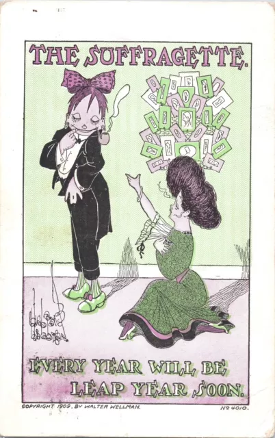 Postcard Suffragette Leap Year 1909 Wellman Women's Suffrage Movement *3