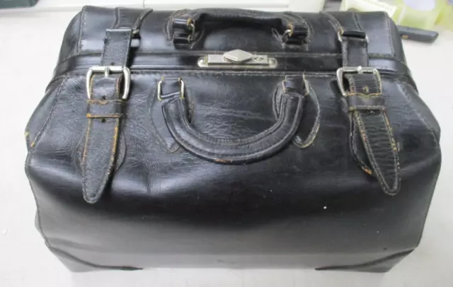 Vintage Schell Black Leather Doctor Bag, Nice VERY LARGE SIZE