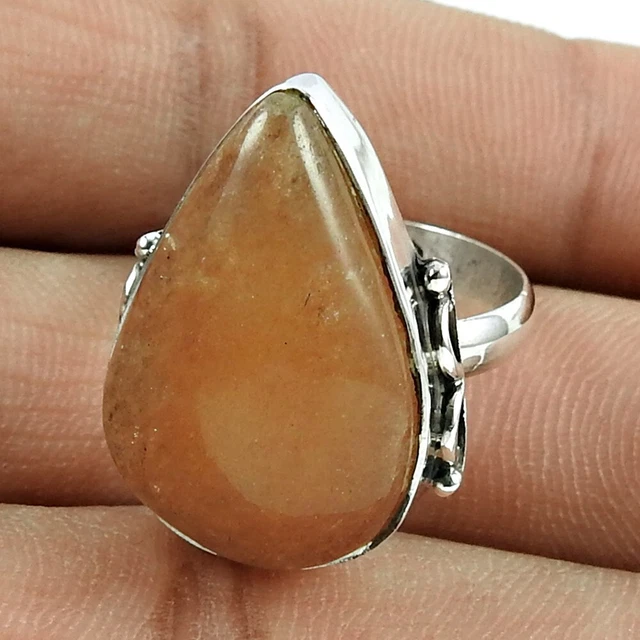 Natural Aventurine 925 Silver Statement Ethnic Ring Size 8 For Girls R25