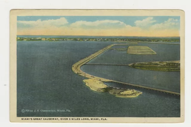 FL Postcard Miami's Great Causeway Aerial View - Florida 1920 vtg 31