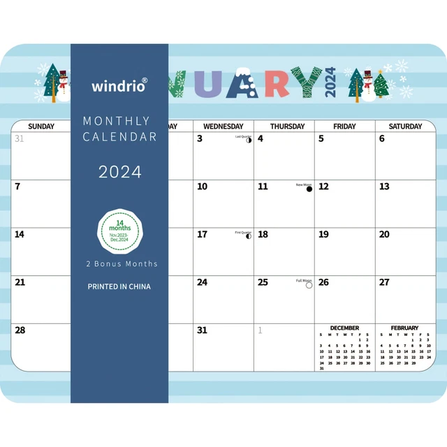 2024 CALENDAR for Refrigerator Planner Nov. 2023 Dec. 2024