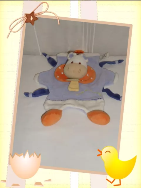 K  - Doudou Marionnette Cheval Ane Zèbre  Blanc Mauve Doudou et Compagnie