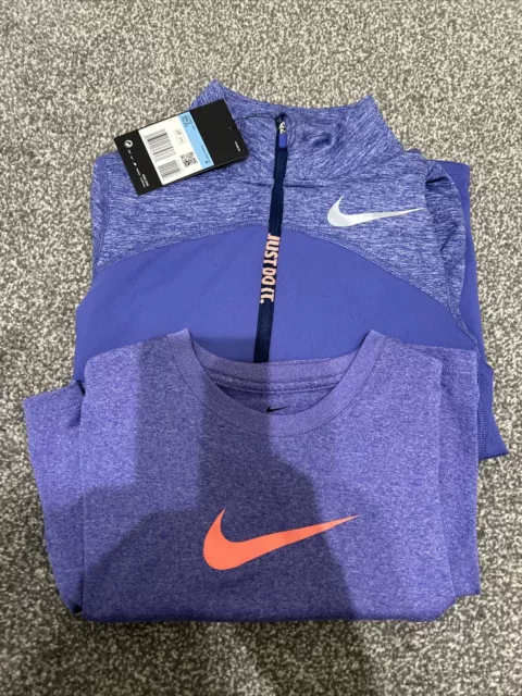 New Nike Girls Dri-fit Long-Sleeve 1/2-Zip Top Base Layer & Tshirt Size Medium