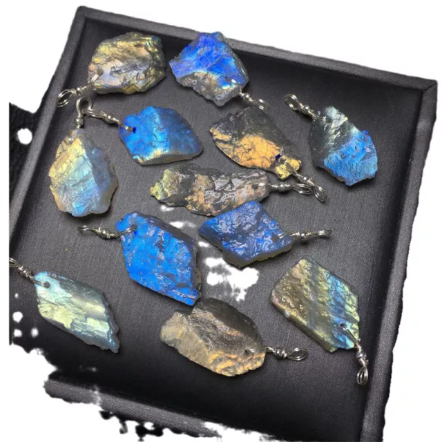 TOP S925 Silver jewelry Embed Natural Labradorite Pendant Men Women Necklace 1PC