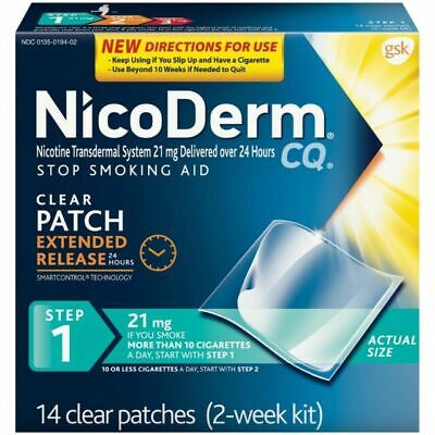 NicoDerm CQ Stop Smoking Aid 14 quilates parche transparente paso 1 dejar de fumar kit 24 horas 9/2023