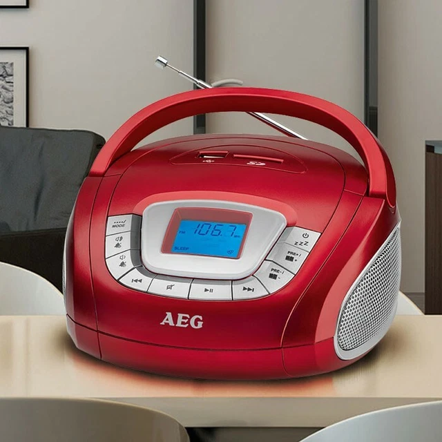 Camping Système de Musique Portatif USB SD Stéréo Radio Boombox Horloge AEG