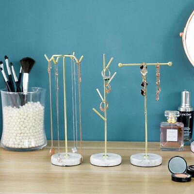 3 Piece Set Brass-Tone Metal Jewelry Hanger Stand with White Marble Base