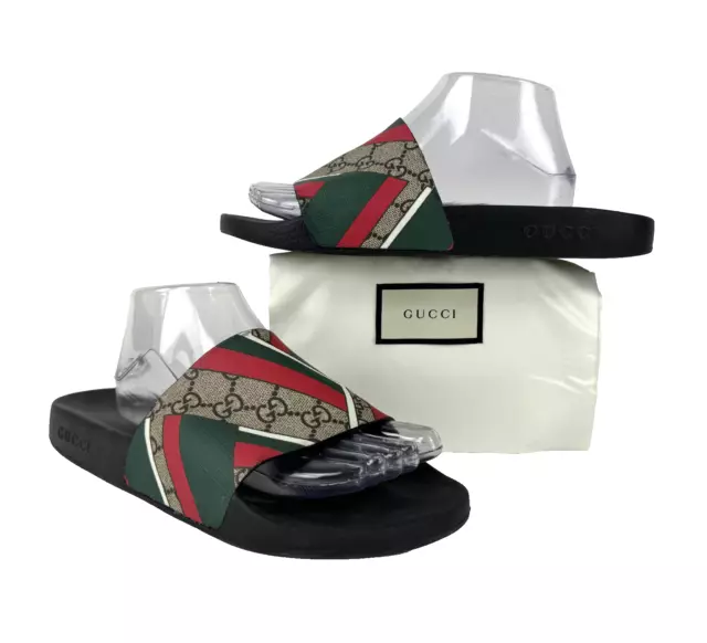 Gucci Auth Men 10.5 US 10 UK 44 EU Beige GG Neutrals Slides Sandals Shoes Rubber