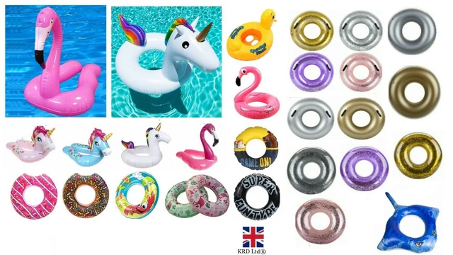 INFLATABLE POOL FLOAT Ring - Pink Flamingo & Unicorn for Kids Water Fun ...