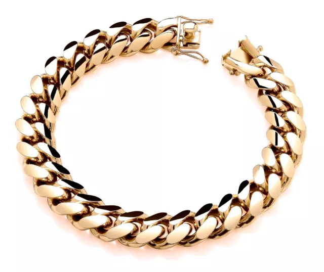 9ct Yellow Gold on Silver LARGE Men's Miami Cuban Bracelet 1.3cm 92.2 grams