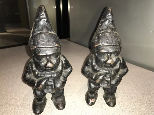 Pair Of Early Cast Iron Gnomes 8” H. Each Weighs 7lb (approx)